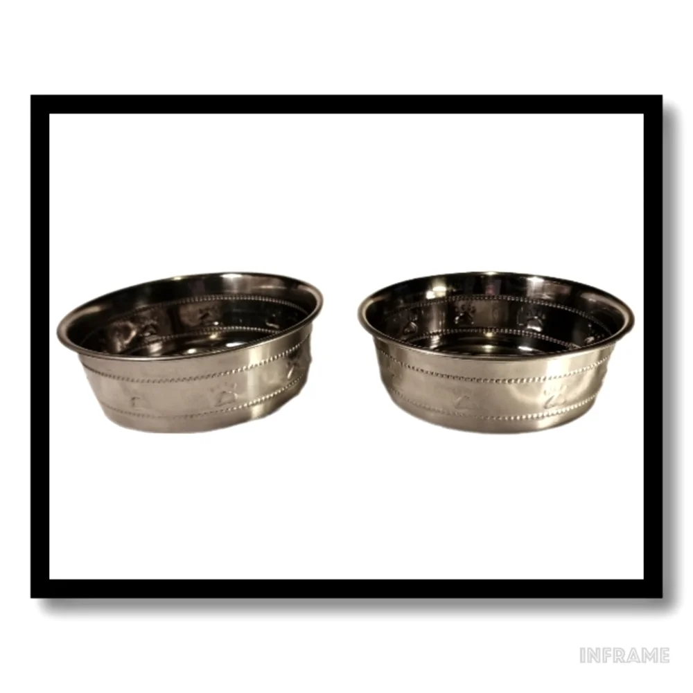 Stainless Steel Pawprint Bowls with Rubber Base (Set of 2)